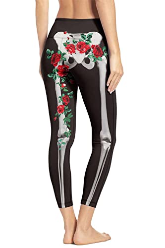 Loveternal Leggings Halloween Kostüm Damen Totenkopf Blumen Druck Hose Lange Skelett Stretch Sporthose Blickdichte Winter Workout Fitness Hose Tights Geschenke für Frauen XL von Loveternal