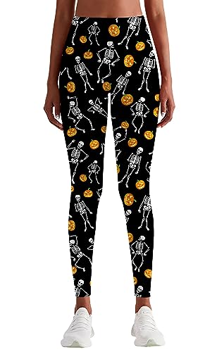 Loveternal Leggings für Damen Skelett Kürbis Druck Hose Lange Bunte Strumpfhose Stretch Sporthose Christmas Kleidung Workout Fitness Yoga Hose Tights für Frauen Geschenk S von Loveternal