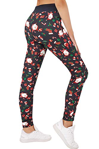 Loveternal Leggings für Damen Weihnachtsmann Druck Hose Lange Bunte Strumpfhose Stretch Sporthose Christmas Kleidung Workout Fitness Yoga Hose Tights für Frauen Geschenk S von Loveternal