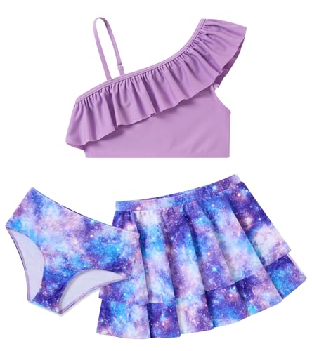 Loveternal Mädchen Badeanzug Dreiteiliger Schnelltrocknender 3-Telling Bikini Set mit Galaxy Druck Verstellbar Schultergurt Tankini Badebekleidung Strand Bademode Schwimmanzug für Kinder von Loveternal