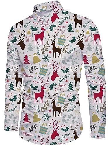 Loveternal Mens Dress Shirt Casual Shirt Men Christmas Santa Pattern Funky 3D Printed Xmas Long Sleeve Button Down Slim Fit Blouse XXL Green von Loveternal