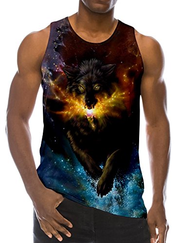 Loveternal Mens Galaxie Wolf Tank Top 3D Digital Westen Sommer Casual Cooles Ärmelloses Tees XXL von Loveternal