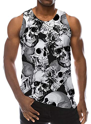 Loveternal Mens Muskelshirt Skull Ärmelloses T-Shirt 3D Print Neuheit Casual Graphic Tank Top XL von Loveternal