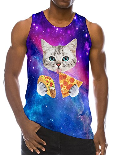 Loveternal Mens Pizza Katze Westen 3D Gedruckt Grafiken Ärmelloses T-Shirt Workout Lustige Tank Top XXL von Loveternal