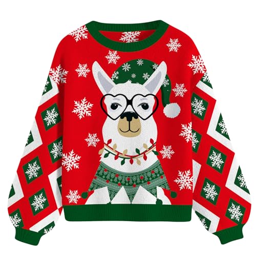 Loveternal Pullover Damen Weihnachten Warm Weihnachtspullover Strickpullover Lustig Schneeflocken Alpaka Christmas Sweater Hässlicher Weihnachtspulli für Damen mit Rundhals S von Loveternal
