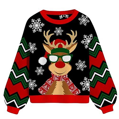 Loveternal Pullover Damen Weihnachten Warm Weihnachtspullover Strickpullover Lustig Schneeflocken Hirsch Christmas Sweater Hässlicher Weihnachtspulli für Damen mit Rundhals S von Loveternal
