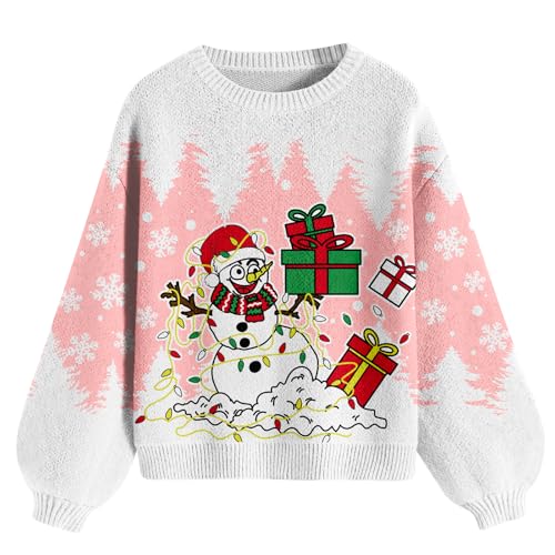Loveternal Pullover Damen Weihnachten Warm Weihnachtspullover Strickpullover Lustig Schneeflocken Schaf Christmas Sweater Hässlicher Weihnachtspulli für Damen mit Rundhals S von Loveternal