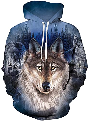 Loveternal Pullover Herren 3D Wolf Druck Hoodie Langarm Herbst Winter Hoody Warm Elegant Damen Sweatshirt Pulli Tops Leichte für Männer Frauen XXL von Loveternal