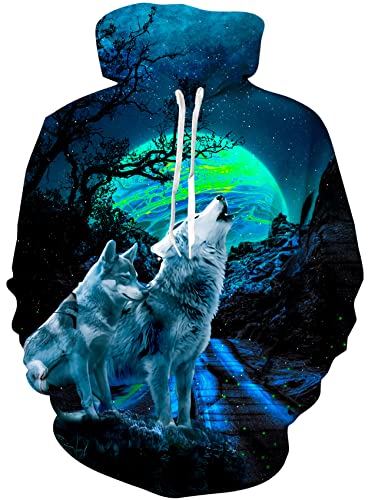 Loveternal Pullover Herren 3D Wolf Druck Hoodie Langarm Herbst Winter Hoody Warm Elegant Damen Sweatshirt Pulli Tops Leichte für Männer Frauen XXL von Loveternal