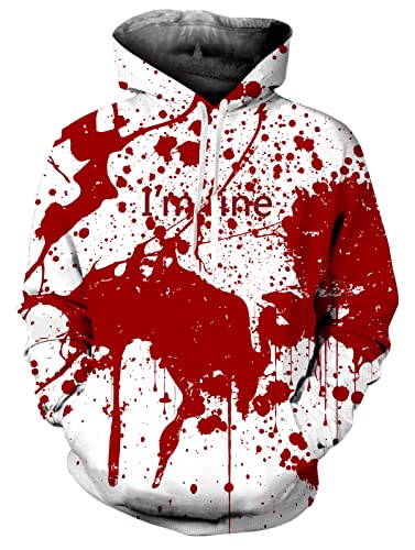 Loveternal Pullover Herren Damen Hoodie 3D Druck Rot Bloody Halloween Kapuzenpullover Langarm Pulli Hooded Pullover Sweatshirts mit Fleece-Innenseite Geschenke für Frauen Manner S von Loveternal