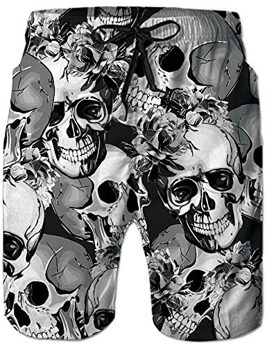 Loveternal Schädel Surf Shorts Lustige Badeshorts Herren Blumen Schnelltrocknend Atmungsaktiv Swim Trunks XXL von Loveternal