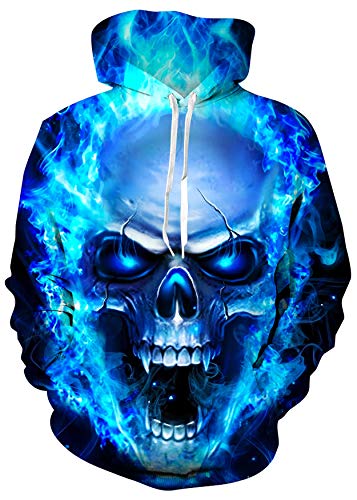 Loveternal Skull Pullover Unisex Schädel Kapuzenpullover 3D Druck Hoodie Herren Langarm Fleece Sweatshirt für Teen Jungen Mädchen L von Loveternal