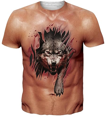 Loveternal T Shirt Herren Sixpack Wolf Muskeln Aufdruck Damen Tshirt Ugly Lustige Männer Rundhals Kurzarm Sommer T Shirts Unisex Bauchmuskel XXL von Loveternal