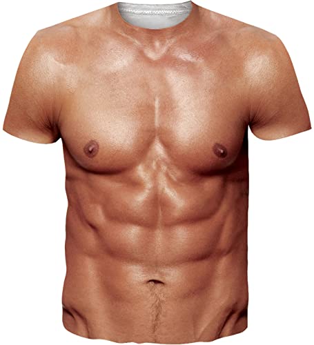 Loveternal T-Shirt Herren Ugly Six-Pack Abs T-Shirts 3D Druck Tees Casual Grafik Kurzarm Tops S von Loveternal