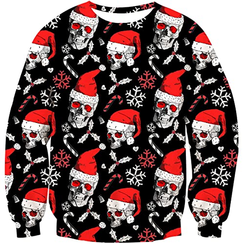 Loveternal Ugly Weihnachtspullover Herren 3D Druck Hässliche Christmas Schädel Sweater Langarm Xmas Schneeflocke Pullover Jumper XL von Loveternal