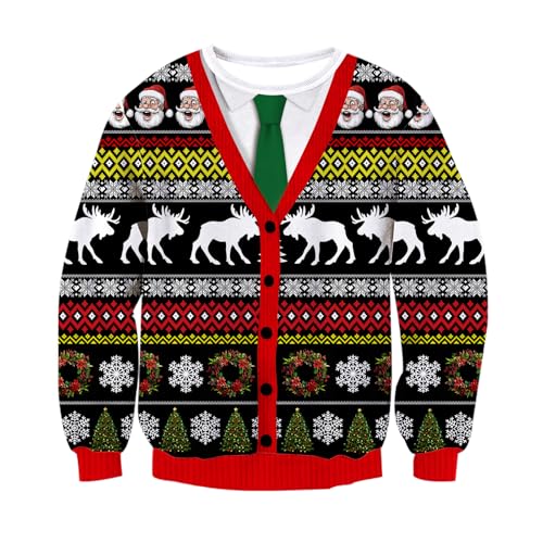 Loveternal Ugly Weihnachtspullover Herren 3D Druck Hässliche Christmas Sweater Langarm Xmas Weihnachtshirsch Pullover Jumper XL von Loveternal