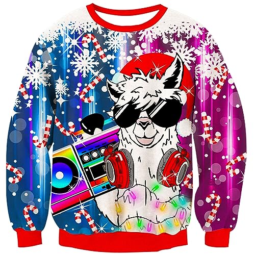 Loveternal Ugly Weihnachtspullover Herren 3D Druck Hässliche Christmas Weihnachtshirsch Sweater Langarm Xmas Schneeflocke Pullover Jumper XL von Loveternal