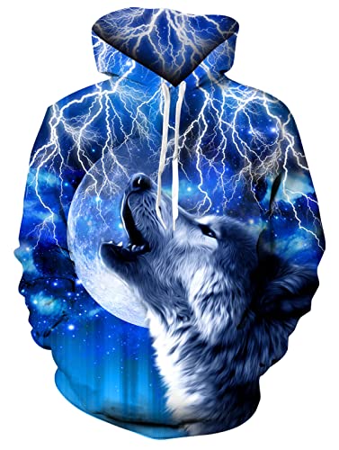 Loveternal Unisex 3D Blitz Wolf Druck Hoodie Kapuzenpullover Coole Langarm Pullover Casual Sweatshirt für Frauen Männer XL von Loveternal