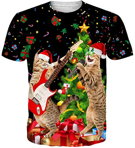 Loveternal Unisex 3D Katze Weihnachts Musik T-Shirt Herren Ugly Shirt Casual Cool Grafik Kurzarm Tops Tees Geschenk M von Loveternal