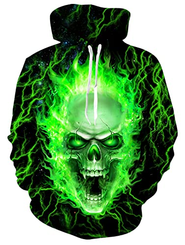 Loveternal Unisex Grün Schädel Hoodie 3D Grafik Print Langarmshirts Leichte Sweatshirts für Frauen Männer L von Loveternal