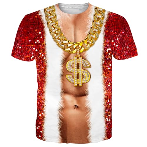 Loveternal Unisex Ugly Christmas T-Shirts 3D Hässliche T-Shirt Casual Ugly Abs Weihnachten T-Shirts Kurzarm Muskel Shirt Tops XXL von Loveternal