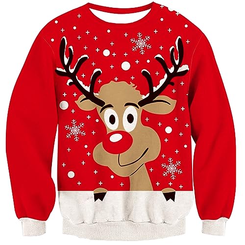 Loveternal Weihnachten Jungen Sweatshirt - Kinder Weihnachtspullover Strickpullover 3D Rentier Drucken Weihnachtspulli Pullover Langarm 7-8 Jahre von Loveternal