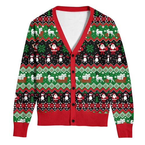 Loveternal Weihnachtstrickjacke für Herren Christmas Ugly Pullover V-Ausschnitt Cardigan Sweater Unisex Xmas Strickpullover Hässliche Neuheit Sweatjacke mit Knopfverschluss L von Loveternal