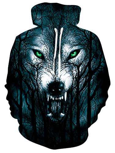 Loveternal Wolf Hoodie 3D Druck Kapuzenpullover Sweatshirt für Männer und Frauen mit Großen Tasche XL von Loveternal