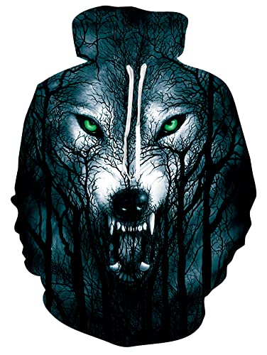 Loveternal Wolf Pullover Unisex Kapuzenpullover 3D Druck Hoodie Herren Langarm Fleece Sweatshirt für Teen Jungen Mädchen L von Loveternal