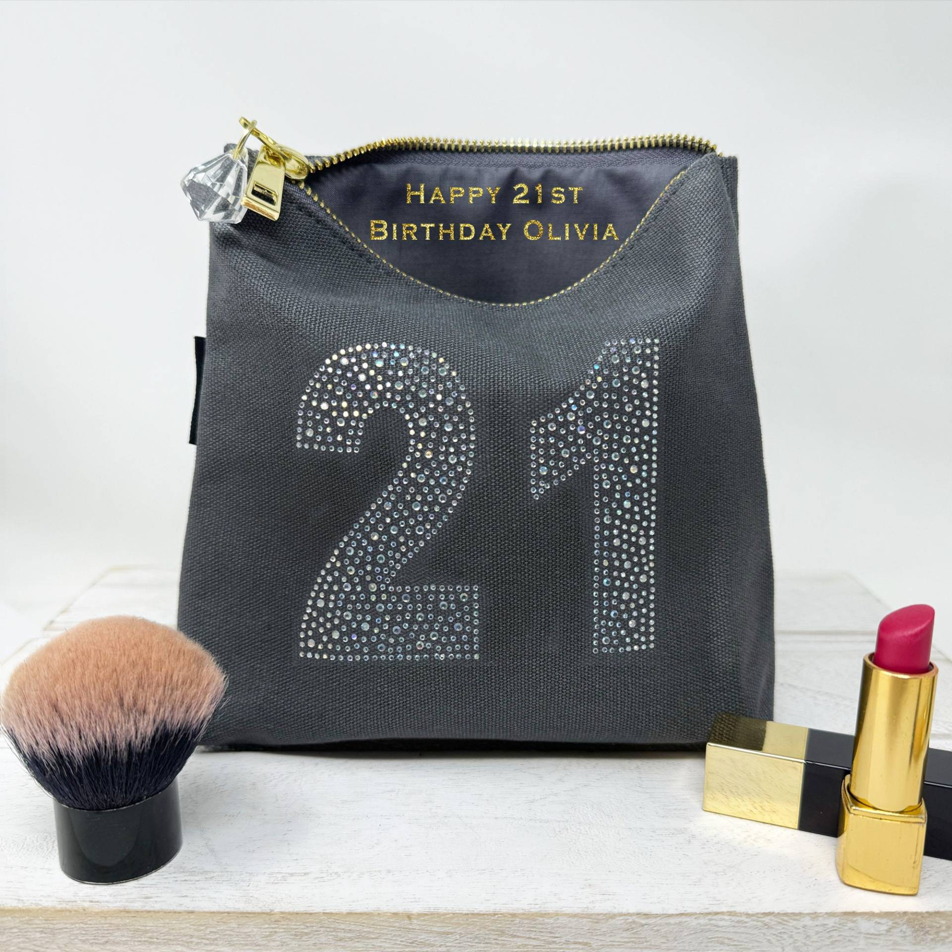Personalisierte 21. Geburtstag Make-Up Tasche Kosmetiktasche Aus Baumwolle Personalisierte 21. Geburtstag Make-Up Tasche Kosmetiktasche Aus Baumwolle von Lovethelinks
