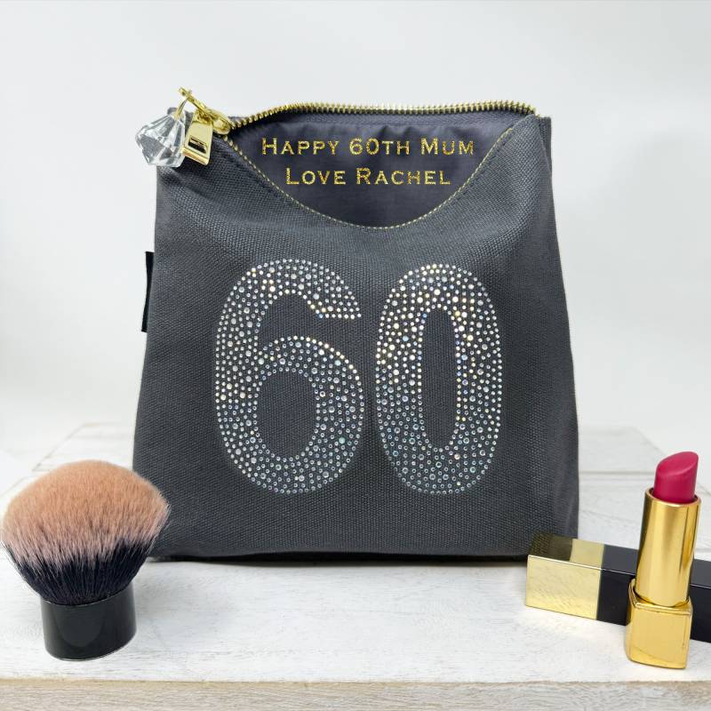60. Geburtstag Schminktasche Personalisierte Glitzernde Graue Kosmetiktasche von Lovethelinks