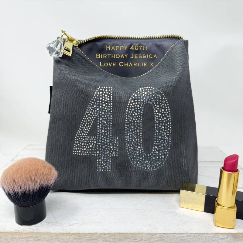 Personalisierte 40. Geburtstag Make-Up Tasche Graues Funkelndes Baumwollgeschenk Personalisierte 40. Geburtstag Make-Up Tasche Graues Funkelndes Baumwollgeschenk von Lovethelinks