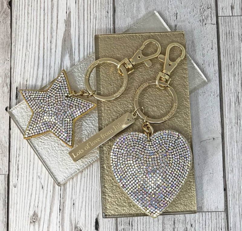 Personalisierter Funkelnder Herz/stern-Schlüsselanhänger Taschenanhänger Personalisierter Funkelnder Herz/stern-Schlüsselanhänger Taschenanhänger von Lovethelinks