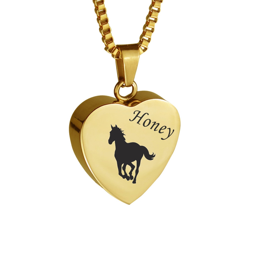 Personalisierte Pferd Herz Gold Haustier Urne Anhänger Halskette - Gedenkstätte Asche Andenken Feuerbestattung Schmuck Personalisierte Pferd Herz Gold Haustier Urne Anhänger Halskette - Gedenkstätte Asche Andenken Feuerbestattung Schmuck von LovetoTreasure