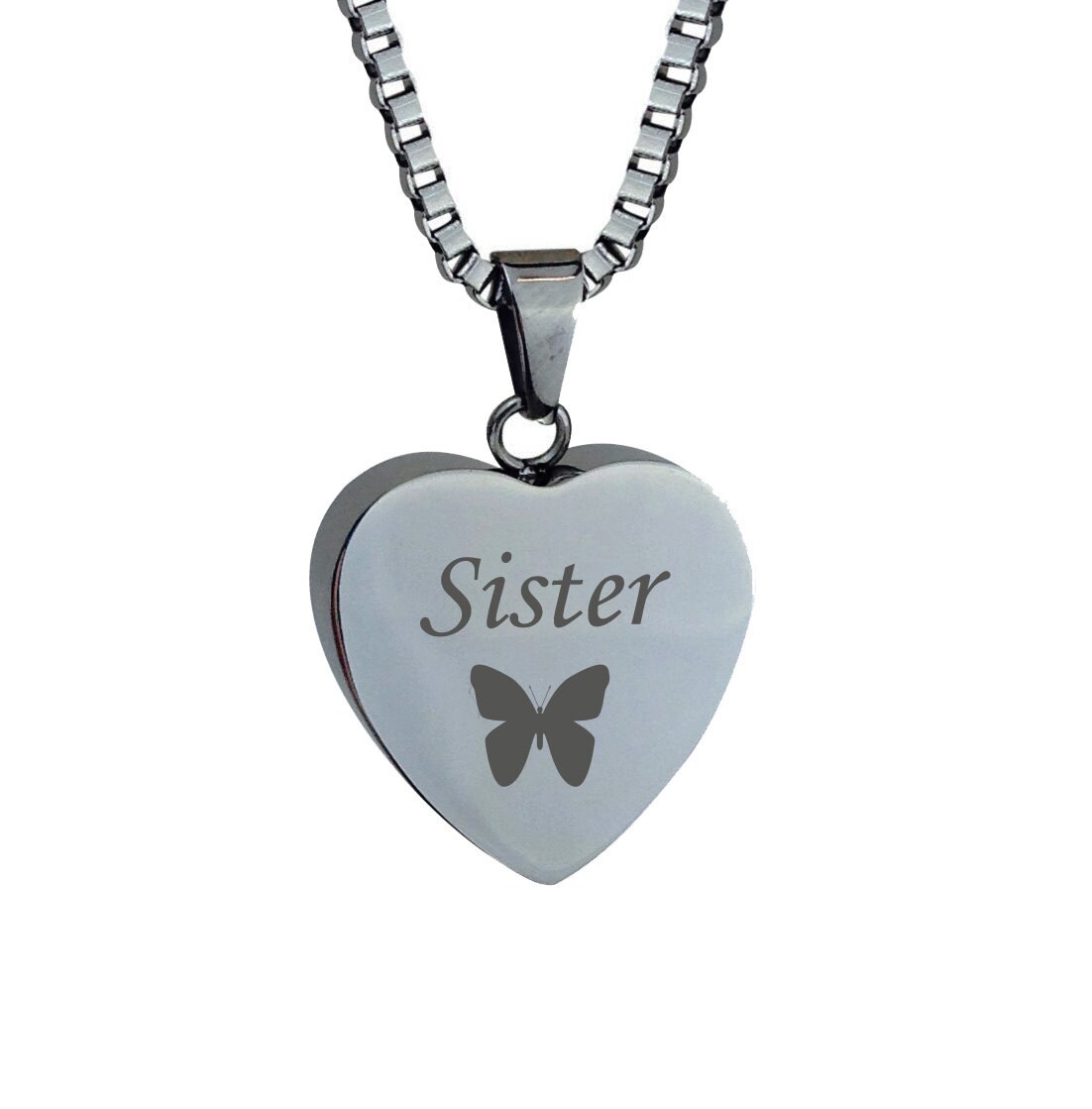 Schwester Schmetterling Herz Urne Anhänger - Erinnerung Asche Einäscherung Andenken Personalisierte Graviert Schwester Schmetterling Herz Urne Anhänger - Erinnerung Asche Einäscherung Andenken Personalisierte Graviert von LovetoTreasure