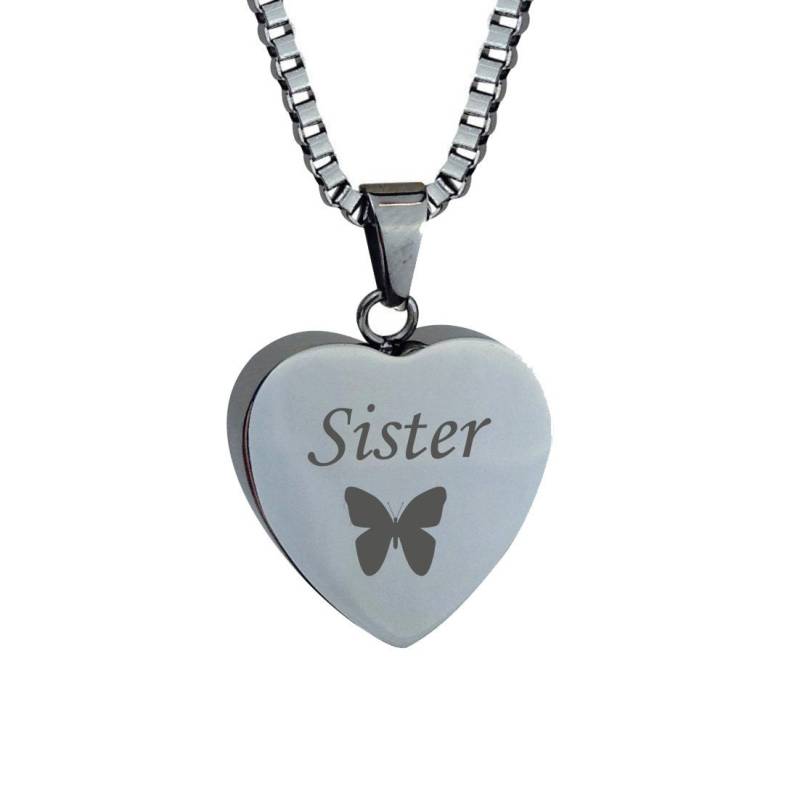 Schwester Schmetterling Herz Urne Anhänger - Erinnerung Asche Einäscherung Andenken Personalisierte Graviert Schwester Schmetterling Herz Urne Anhänger - Erinnerung Asche Einäscherung Andenken Personalisierte Graviert von LovetoTreasure