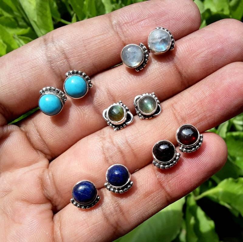 Multi Edelstein Ohrstecker, 7 Mm Sterling Silber Schmuck, Minimalist Ohrstecker Multi Edelstein Ohrstecker, 7 Mm Sterling Silber Schmuck, Minimalist Ohrstecker von Lovewishjewels