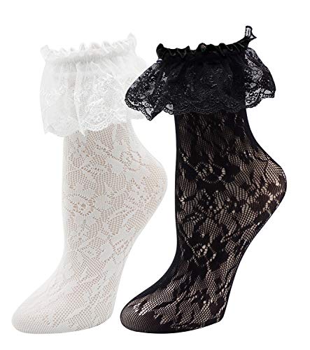 Lovful damen lace anklet socke mit rüschen einheitsgröße schwarz-weiss von Lovful