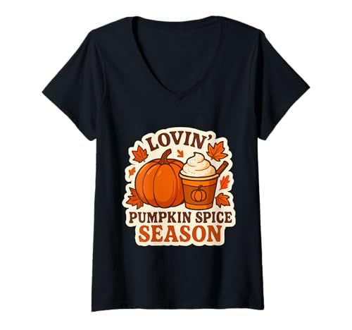 Damen Lovin' Pumpkin Spice Saison Herbst Herbst Latte Lover Vintage T-Shirt mit V-Ausschnitt von Lovin' Pumpkin Spice Season Autumn Fall Products