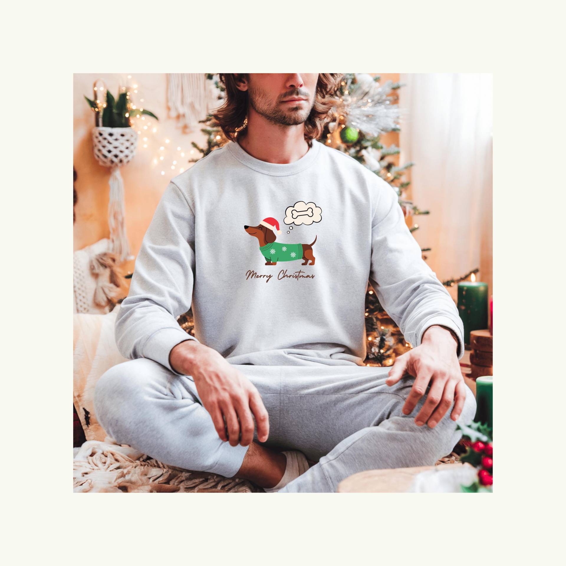 Dackel Mit Weihnachtsmütze Sweatshirt I Dachshund Sweater | Merry Christmas Motiv Pullover Herren Lustiger Dackelpullover von LovinVibe