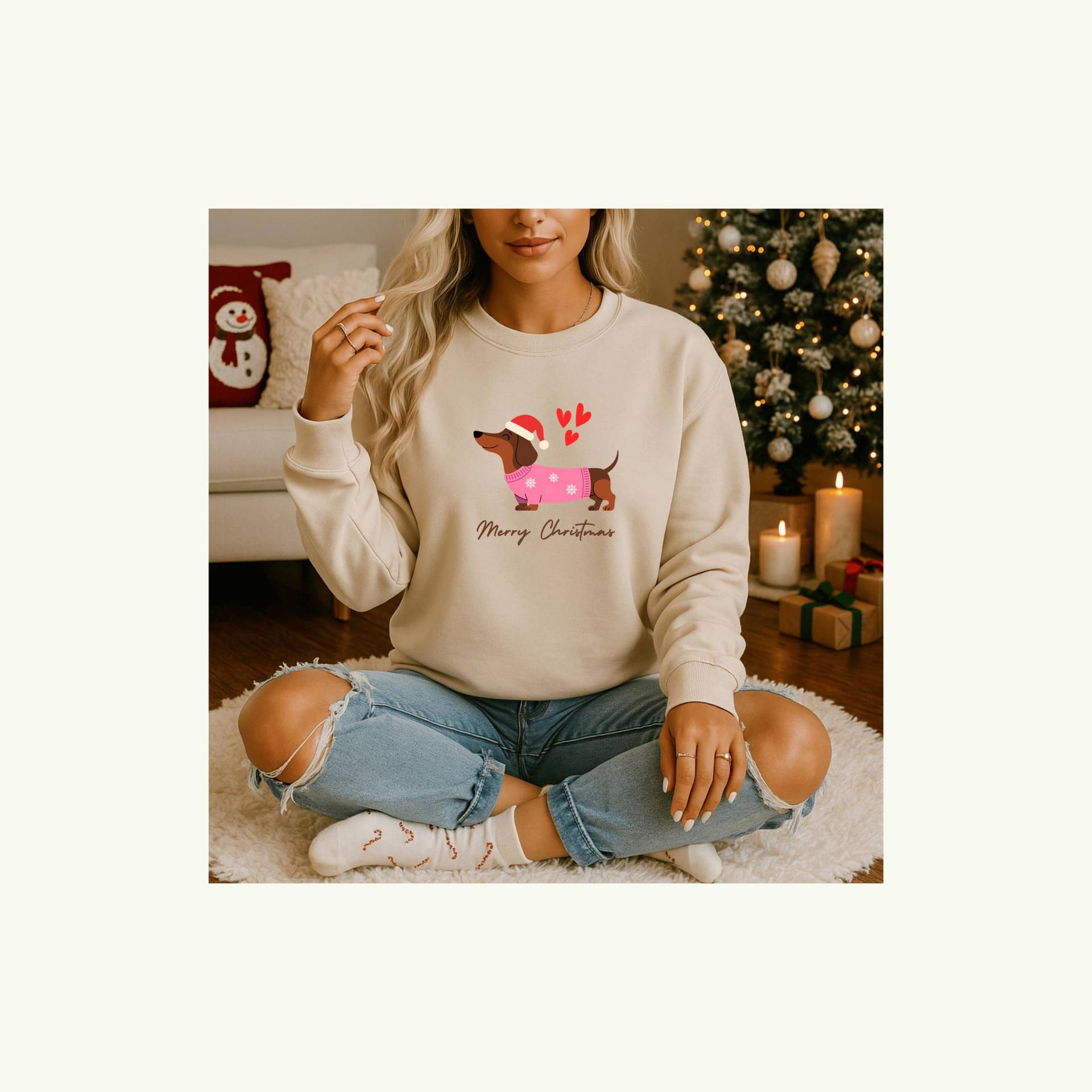 Dackel Weihnachtspullover I Merry Christmas Dachshund Sweatshirt | Mit Weihnachtsmütze Cute Sweater Lover von LovinVibe