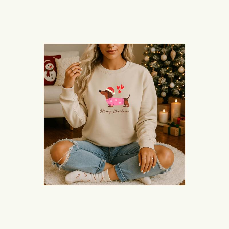 Dackel Weihnachtspullover I Merry Christmas Dachshund Sweatshirt | Mit Weihnachtsmütze Cute Sweater Lover von LovinVibe