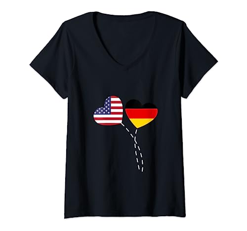 Damen Liebe USA Deutschland Flagge Herz Deutschland Amerikaner Liebe T-Shirt mit V-Ausschnitt Damen Liebe USA Deutschland Flagge Herz Deutschland Amerikaner Liebe T-Shirt mit V-Ausschnitt von Loving Germany USA Flag Heart Design