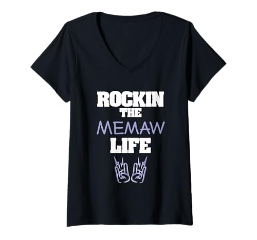 Damen Rockin The Memaw Life Großmutter Nana Family T-Shirt mit V-Ausschnitt von Loving Grandma Parent Relative