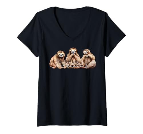 Damen Frohe Faulheit Atem Achtsamkeit Mitgefühl Meditiere Freundlichkeit T-Shirt mit V-Ausschnitt Damen Frohe Faulheit Atem Achtsamkeit Mitgefühl Meditiere Freundlichkeit T-Shirt mit V-Ausschnitt von Loving Kindness Meditation Society