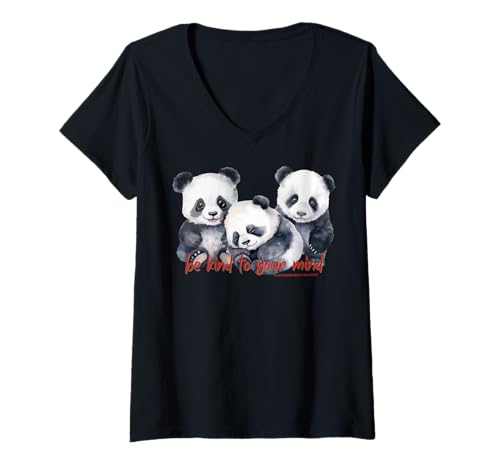 Damen Happy Pandas: Atem, Achtsamkeit, Mitgefühl, Meditation, Freundlichkeit T-Shirt mit V-Ausschnitt Damen Happy Pandas: Atem, Achtsamkeit, Mitgefühl, Meditation, Freundlichkeit T-Shirt mit V-Ausschnitt von Loving Kindness Meditation Society