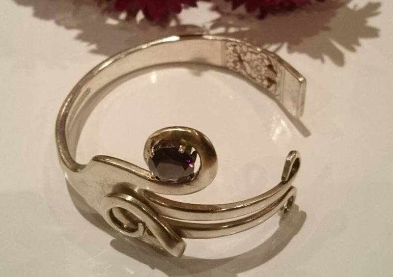 Vintage Upcycled Fork Armband - Recycled Gabel Armband, Wahl Der Geburtssteine, Aus Silber Hergestellt von LovingSpoonfulJewels