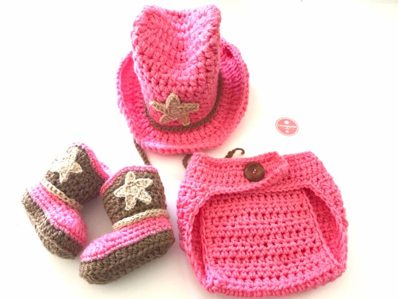 Cowboy Hut Und Stiefel Set Für Baby Mädchen/Gehäkelte Mütze von LovinglyNie
