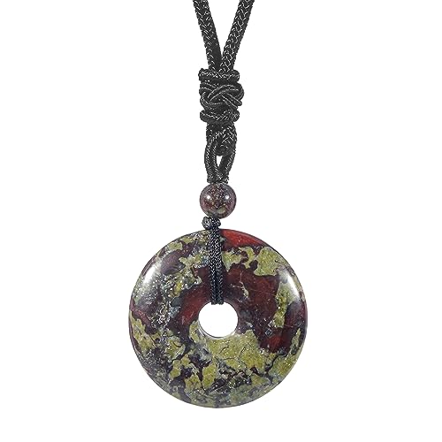 Lovionus89 Kreis Donut Stein Kristall Anhänger Glückliches Amulett Heilung handgemachte Halskette Charms für Frauen Männer, Drachenblutstein von Lovionus89