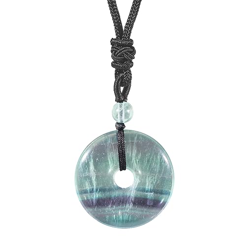 Lovionus89 Kreis Donut Stein Kristall Anhänger Glückliches Amulett Heilung handgemachte Halskette Charms für Frauen Männer, Grünes Fluorit von Lovionus89